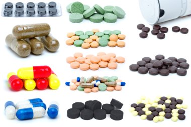 Set of different pills and tablets clipart