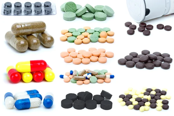 Uppsättning av olika piller och tabletter — Stockfoto
