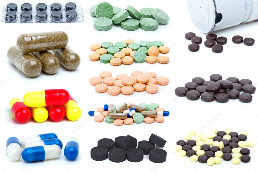 Set of different pills and tablets