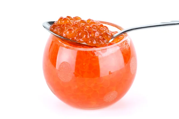 Bol en verre métallique avec caviar rouge — Photo