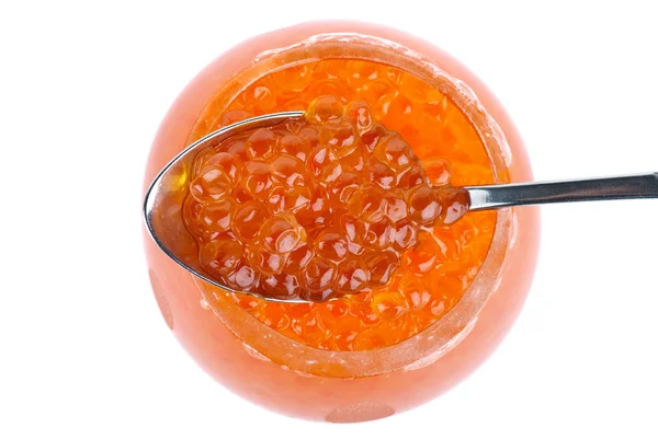 Tigela de vidro com caviar vermelho — Fotografia de Stock