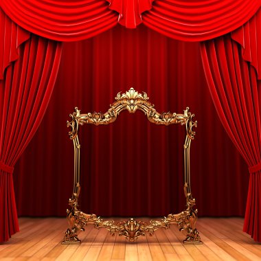 Red curtains, gold frame