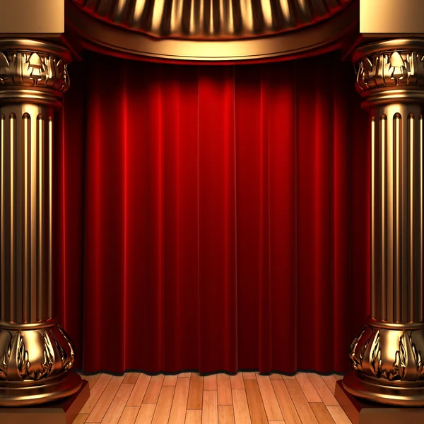 Red velvet curtains behind the gold — Stock Photo, Image