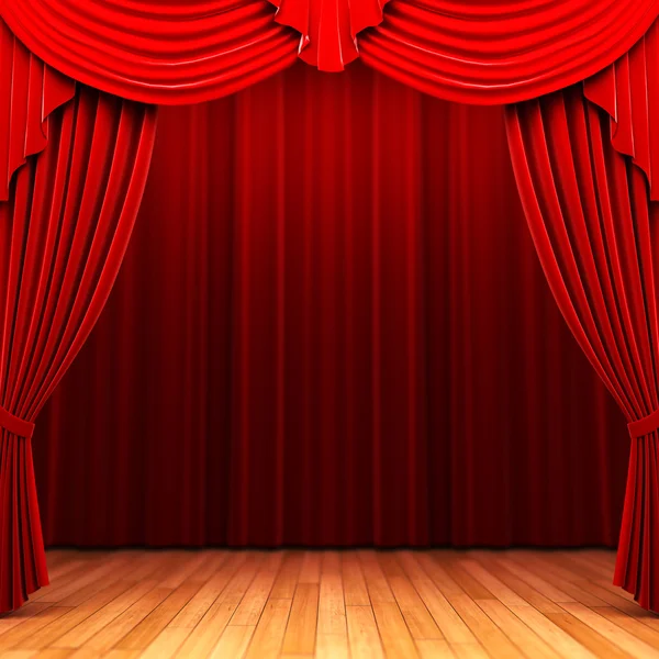 赤いベルベットのカーテン オープニング シーン ストック写真