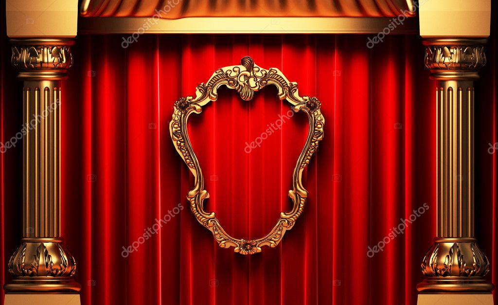 Red Curtains Gold Columns And Frame, Gold And Red Curtains