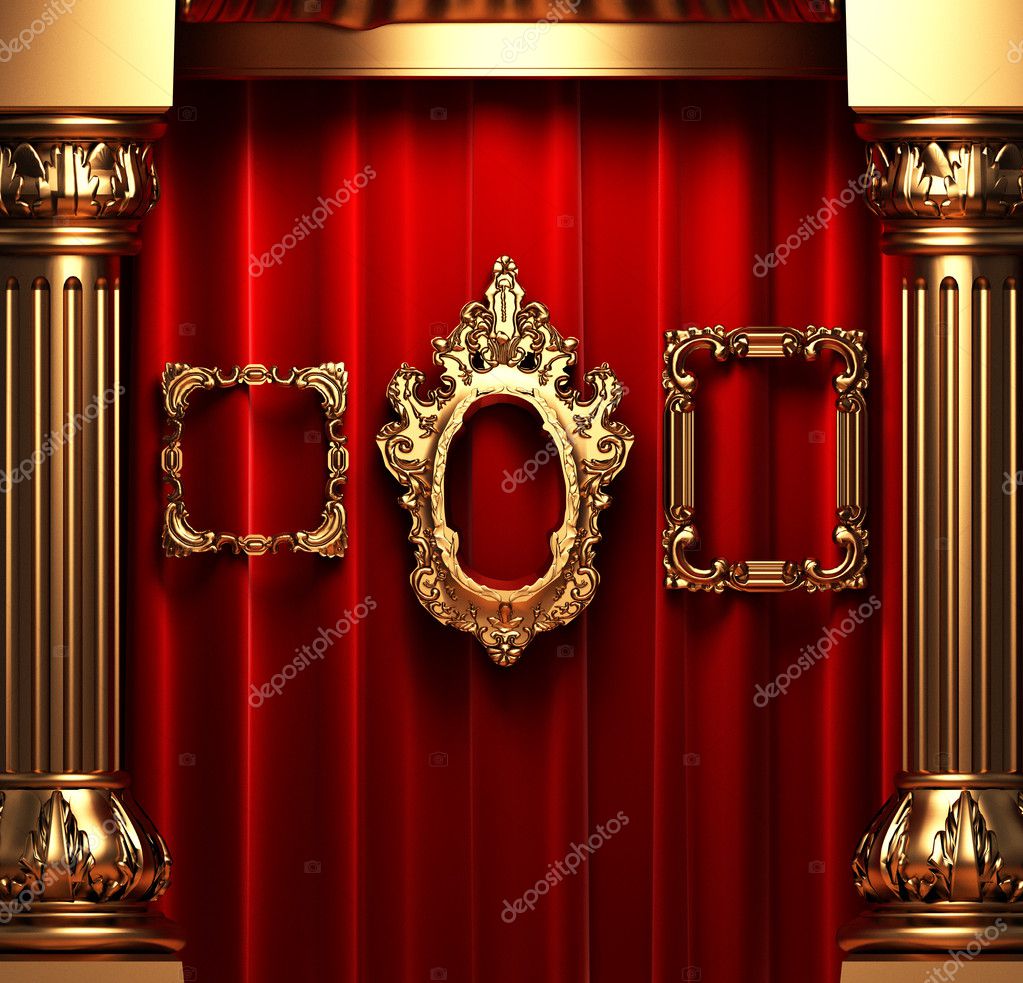 Red curtains, gold columns and frame — Stock Photo © icetray #1623530