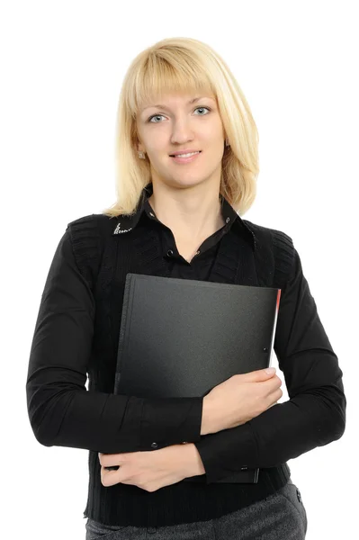 Młoda kobieta trzymając planner/folder — Zdjęcie stockowe