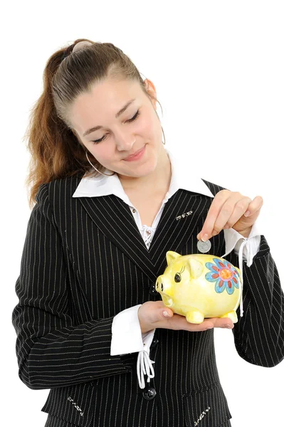 Mujer de negocios mirando sus ahorros — Foto de Stock