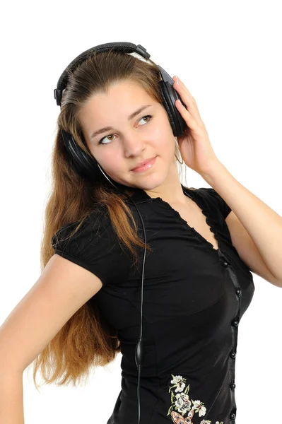 戴耳机的年轻女人 — 图库照片