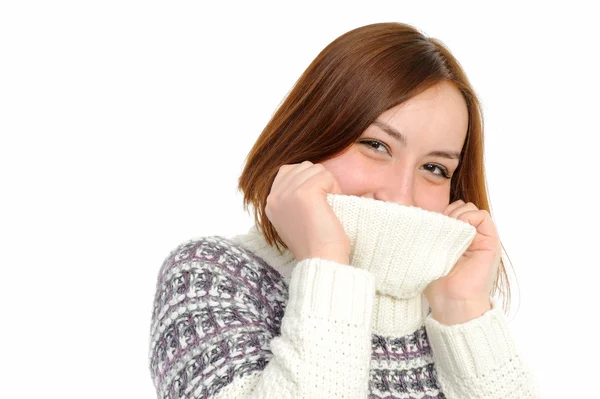 Woman with white sweater — Stock Photo, Image