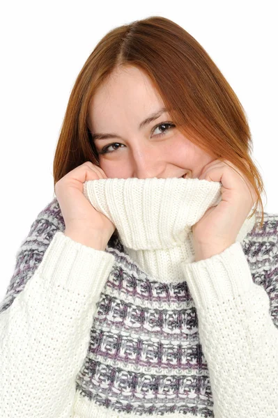 Giovane donna con maglione bianco — Foto Stock