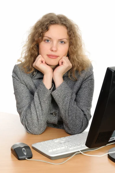 Portrét ženy s počítačem — Stock fotografie