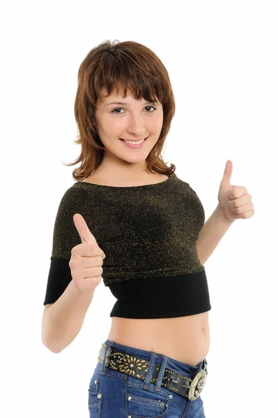 Young woman with thumbs — Stock Photo, Image