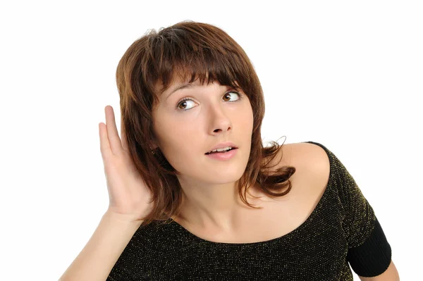 Imagem de uma jovem mulher ouvindo fofocas — Fotografia de Stock
