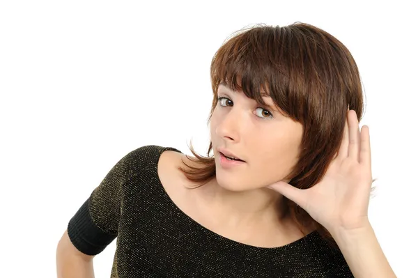 Picture of young woman listening gossip — Stock Photo, Image