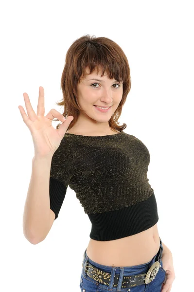 Cute girl giving OK sign — Stock Photo, Image