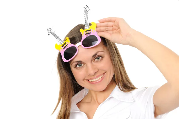 Woman wearing silly glasses — Stock Photo, Image