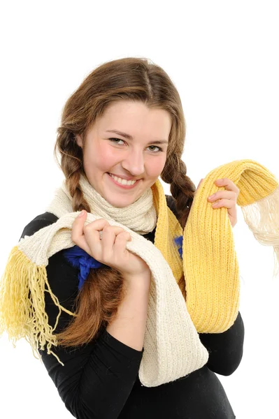 Gelukkig meisje met lange haren gevlochten — Stockfoto