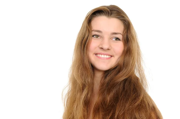 Retrato jovem mulher com cabelo comprido — Fotografia de Stock