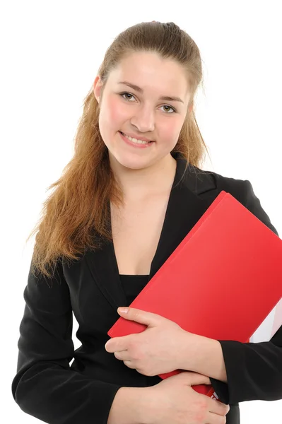 Young woman in business attire holding — Stock Photo, Image