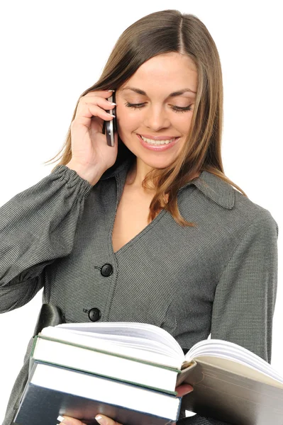 The young woman with the book and phone — Stock Photo, Image