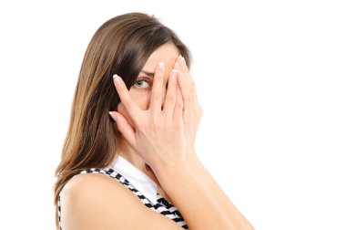 Woman is gazing through her fingers clipart