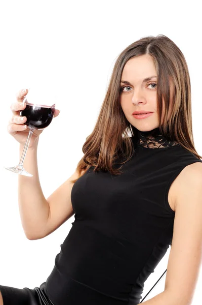 Beautiful woman with glass red win — Stock Photo, Image