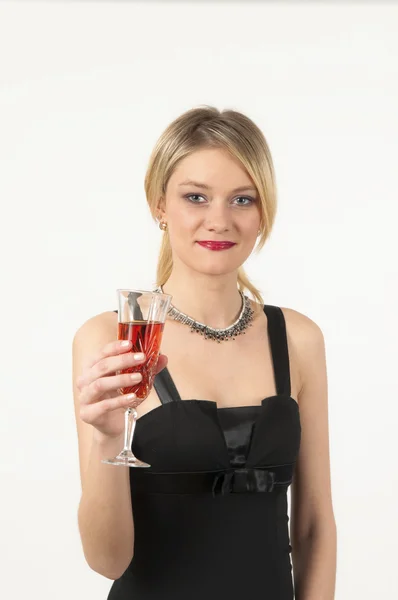 Muchacha atractiva retrato con vino —  Fotos de Stock