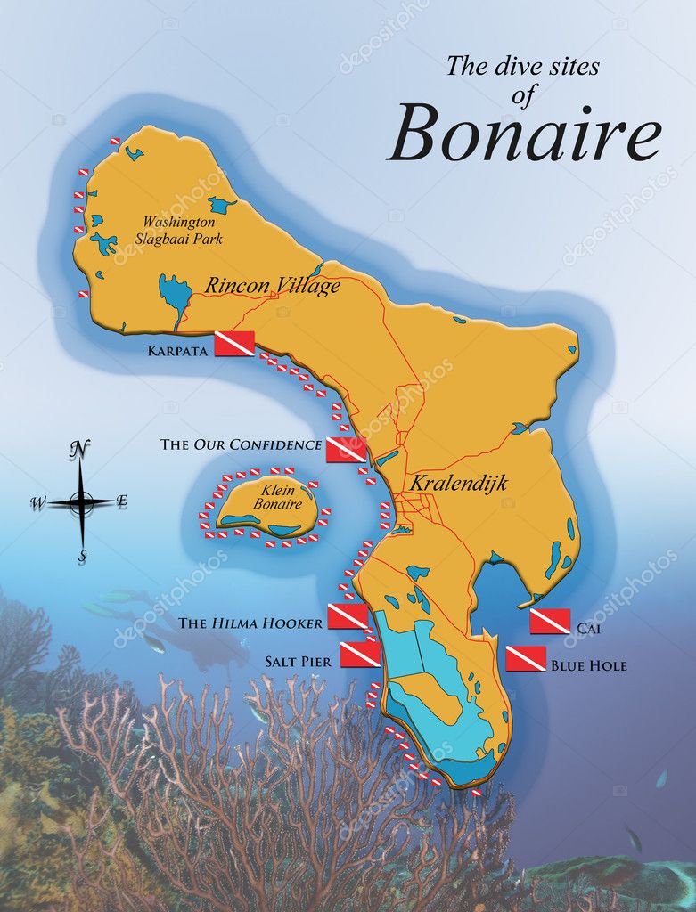 Bonaire Road Map   Depositphotos 1644561 Stock Photo Dive Map Bonaire 