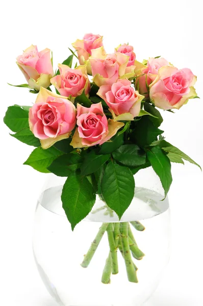 Mazzo di rose rosa in vaso — Foto Stock