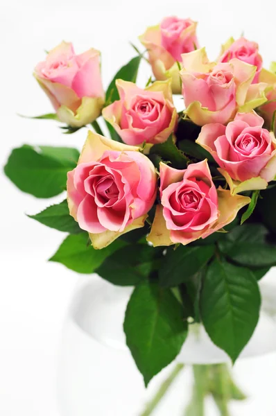ピンクのバラの花束花瓶 — ストック写真