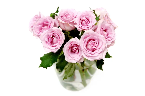 Růžové růže kytice ve váze — Stock fotografie