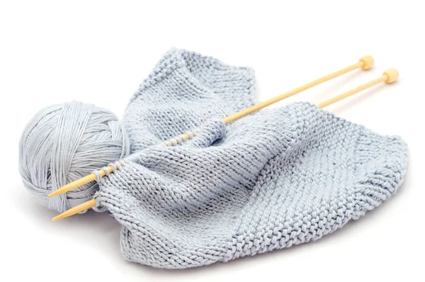 Knitting with bamboo needles — Stock Photo, Image