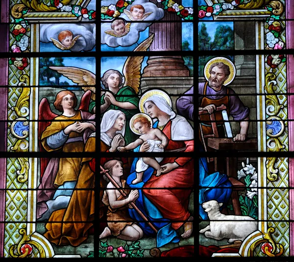 Stained glass window with Christmas scene — Stock Photo, Image