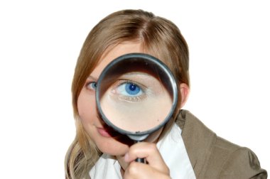 Businesswoman with Magnifying Glass clipart