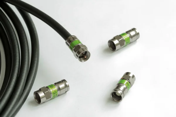 Black Coaxial TV cable and connectors — Stock Photo, Image
