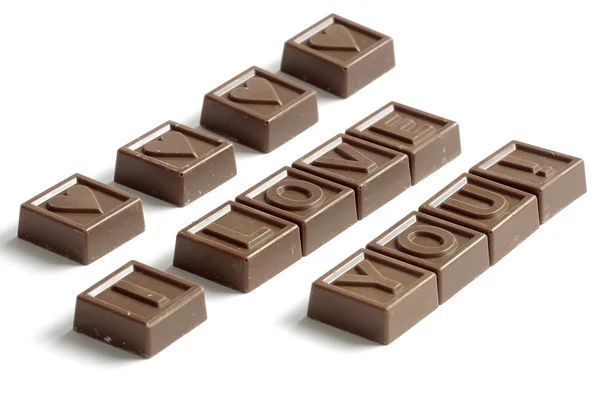 Words I love You made of little chocolat — Stock Photo, Image