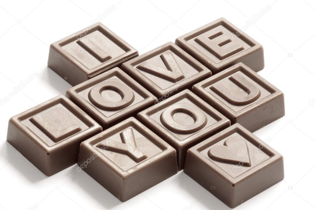 Words I love You made of little chocolat