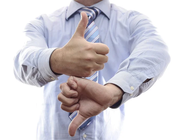 Business hand with thumbs up and down. — Stock Photo, Image