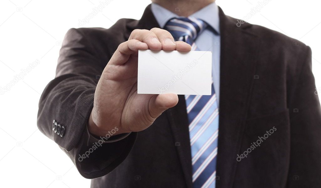 Businessman holding a business card.
