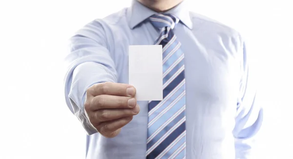 Businessman holding a business card. — Stock Photo, Image