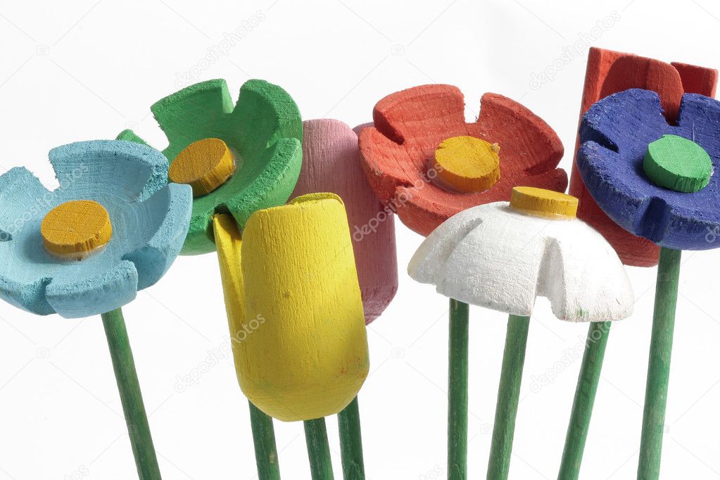 Colored flowers made of wood
