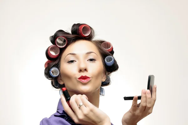 Retro makeup hemmafru — Stockfoto