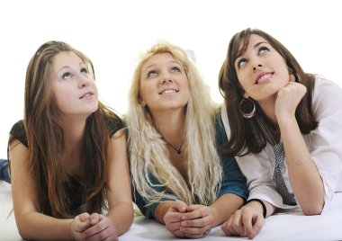 Three young girls isolated on white clipart