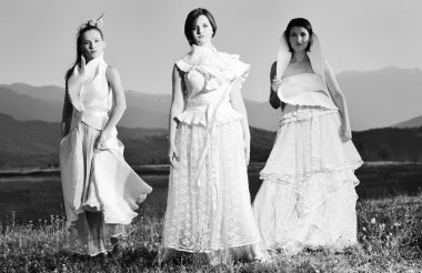 Çayır üzerinde çalışan gelinler