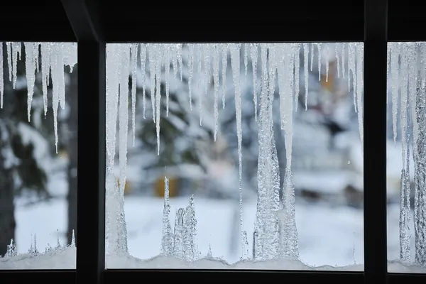 Ice on window view — Stock Photo, Image