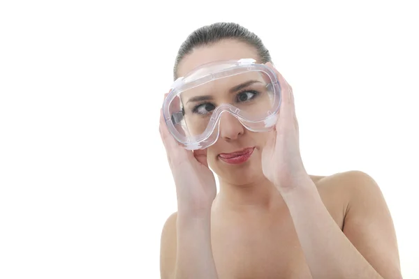 Žena s ochranou brýle — Stock fotografie