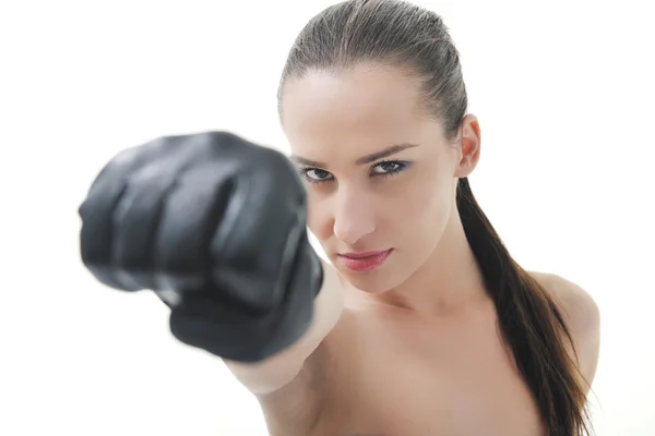 Woman with glove isolated on white — Stock Photo, Image