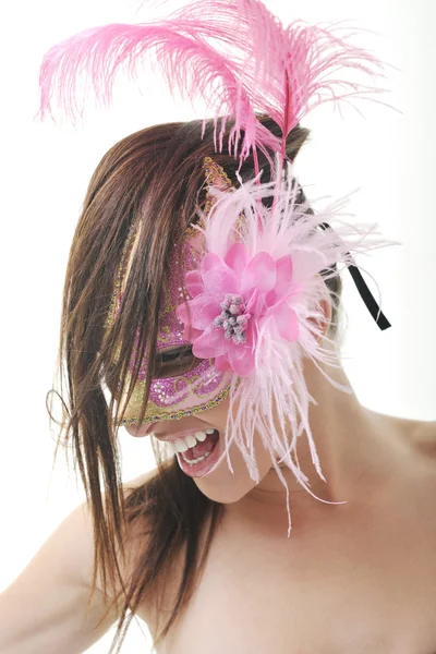 Mulher com máscara isolada em branco — Fotografia de Stock