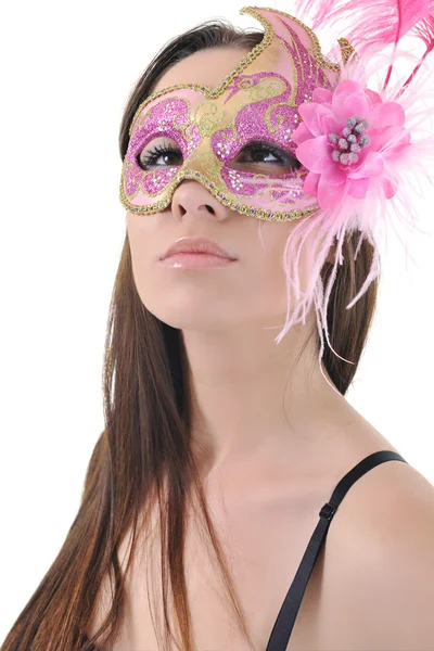 白で隔離されるマスクを持つ女性 — ストック写真
